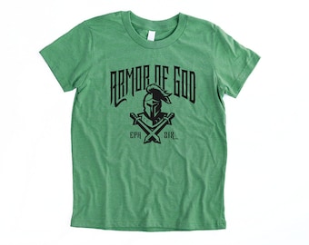 Boys Christian Shirts Armor of God Shirt Kids Christian Shirts Youth Christian T Shirt Bible Verse Tee Jesus Tshirt with Knight & Swords