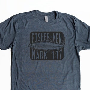 Mens Christian Shirts Dad Birthday Gifts for Men Christian T Shirt Fisher of Men Mark 1:17 Bible Verse Shirt Jesus Shirt