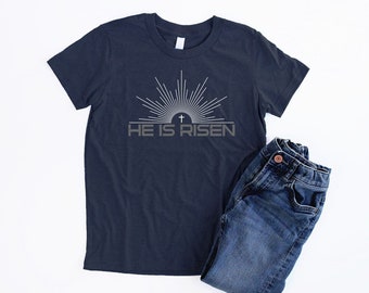 Toddler Christian Easter Shirt for Boys He Is Risen Shirt Toddler Christian Tshirt Cross Tee Little Boy Easter Basket Gift