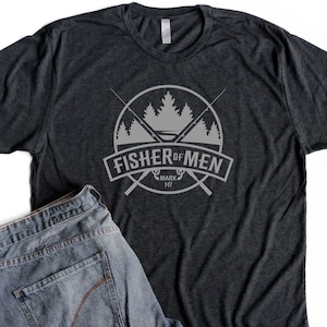 Mens Christian Shirts Dad Birthday Gifts for Men Christian T Shirt Fisher of Men Mark 1:17 Bible Verse Shirt Jesus Shirt hea black w/ gray