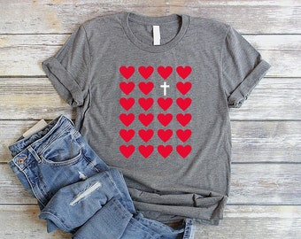Hearts With Cross Shirt Unisex Christian Valentine Shirt Christian Shirts Jesus Shirt Women Jesus Heart Shirt Christian Valentines Day Shirt