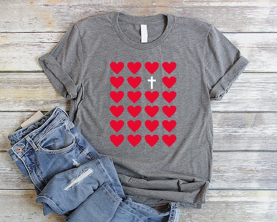 Hearts With Cross Shirt Unisex Christian Valentine Shirt Christian Shirts Jesus Shirt Women Jesus Heart Shirt Christian Valentines Day Shirt