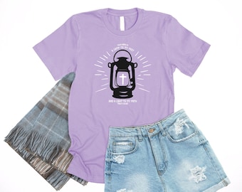 Your Word is a Lamp Christian Shirt for Women and Men with Psalm 119:105 Bible Verse with a Lantern and Cross, great Mission Trip shirt