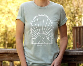 His Glory Christian Shirt Unisex Christian T Shirts for Women Scripture Shirt Psalm 72 Bible Verse Shirt Boho Retro Sunrise Tee