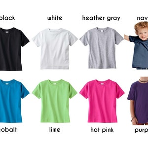 May include: A set of ten plain t-shirts in various colors, including black, white, heather gray, navy, cobalt, lime, hot pink, and purple. The shirts are all short-sleeved and have a crew neck.