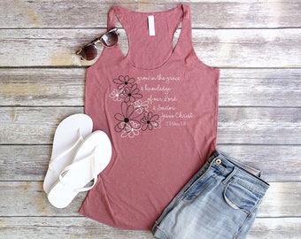 Grow in Grace Tank Christian Tank Tops Women Floral Tank Top Bible Verse Tanks Jesus Tank Top Flower Tank Top Christian Tank for Women