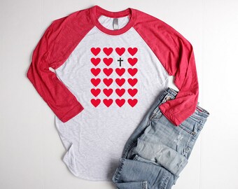 Valentine Shirt Christian T Shirts Unisex Raglan Valentines Day Shirt Valentines Day Gift Love Shirts Women 3/4 Sleeve Shirt Christian Shirt