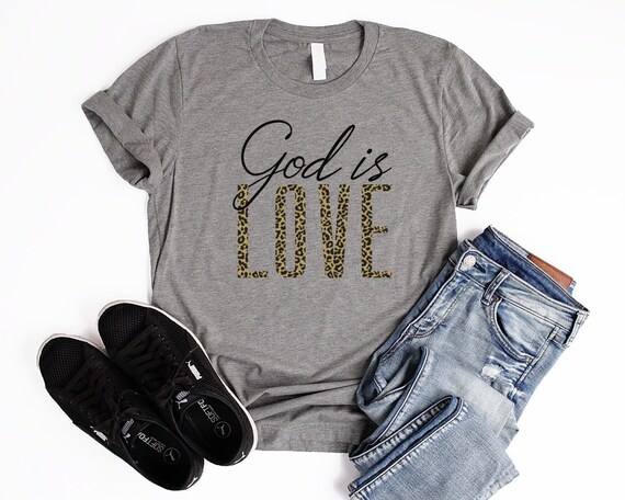 God is Love Shirt Unisex Leopard Print Shirt for Women Love Shirt Christian T Shirts Women Teen Christian Faith Shirts for Women Love Shirt