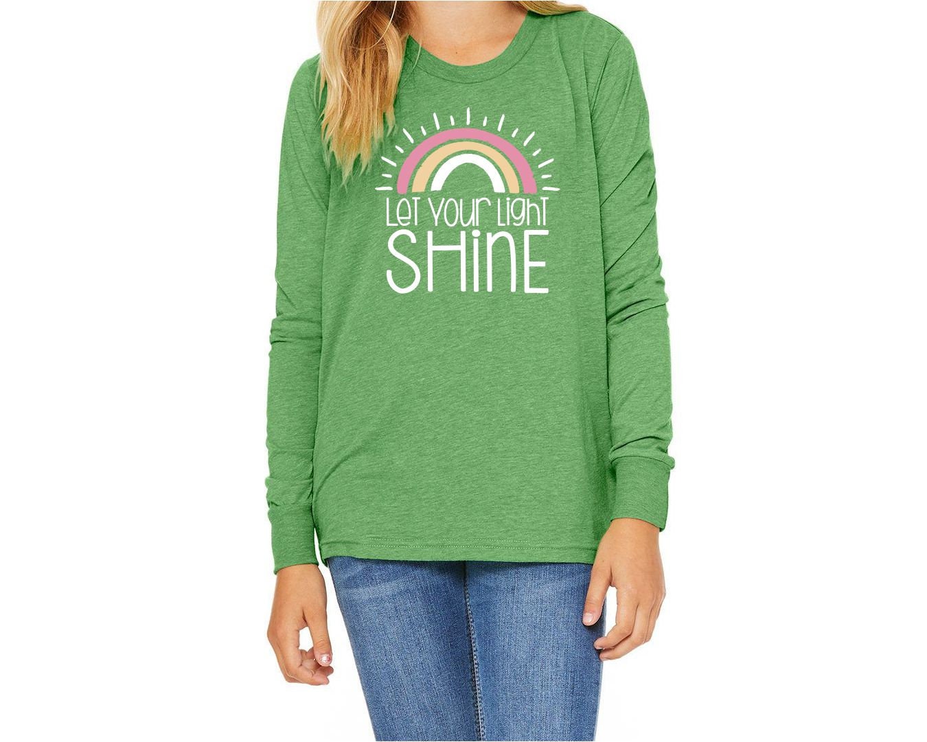 Girls Let Your Light Shine Rainbow Shirt Youth Long Sleeve Christian ...