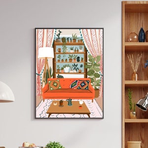 Plantenliefhebber poster/cadeau voor plant dame/planten tekenen/boho kunst decor/boho woonkamer muur kunst/kamerplant kunst print/housewarming cadeau