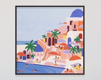 By The Pool, Summer illustration,Gallery Wall Art Print