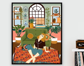 Plant Lady Art Print, Bohemian Interior, Strong Woman Illustration