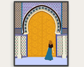 Moroccan Architecture Poster, Morroco City Print, Marrakesh Print, Travel Poster, Middle Eastern Wall Art Print, Vibrant Colors Wall Art.