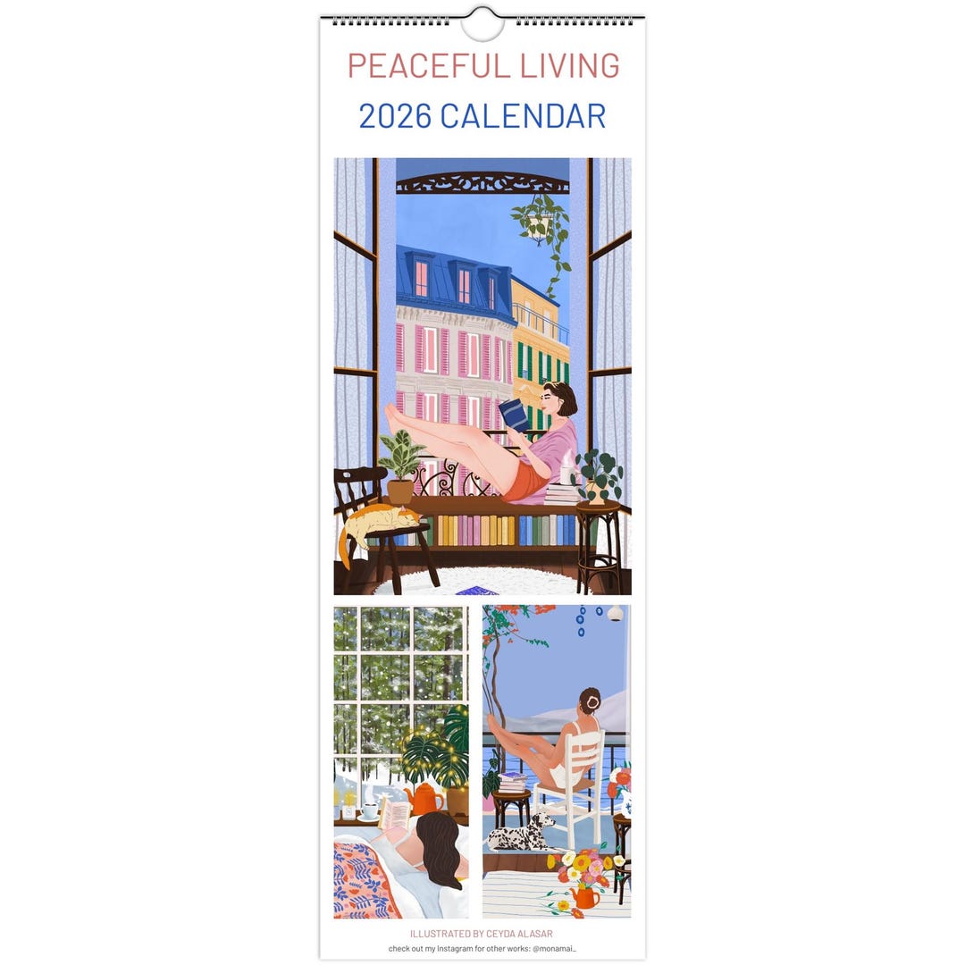 2026 Illustrated Slim Wall Calendar, Peaceful Living - Etsy