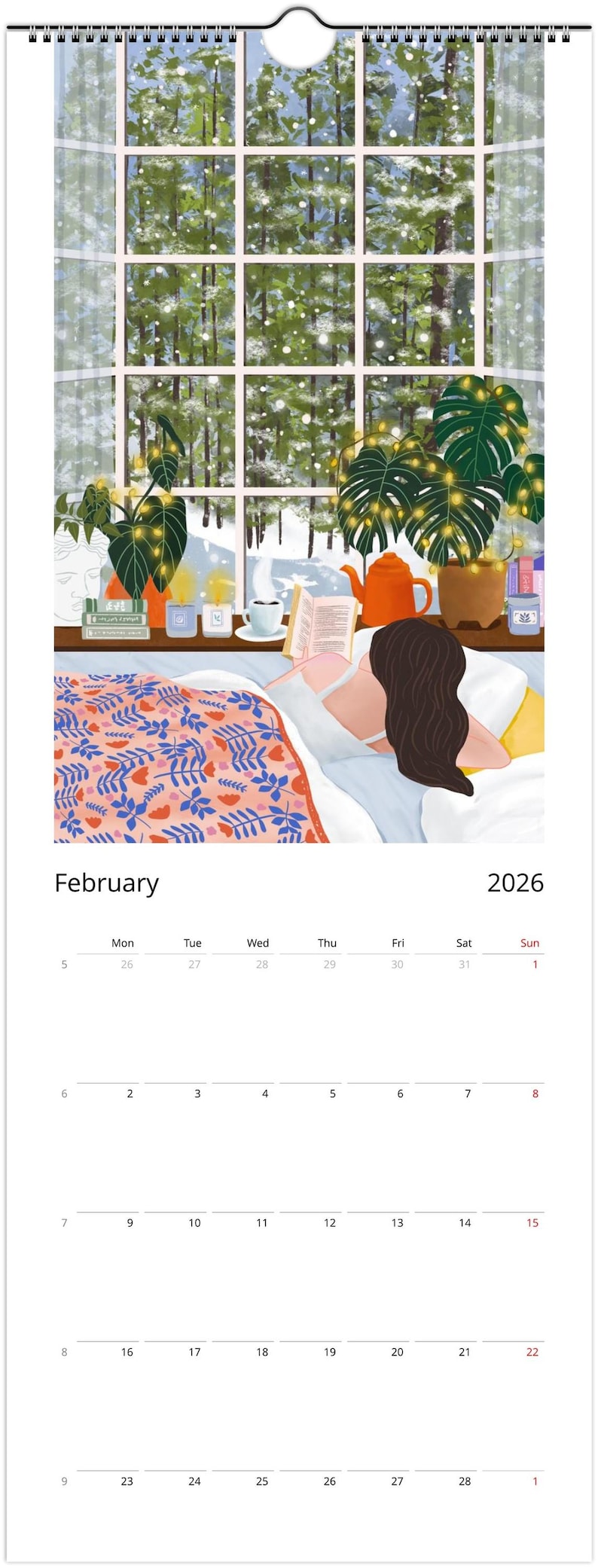 Calendario de pared delgado 2026, planificador mensual ilustrado (14,8 ...