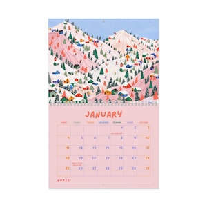 Calendario de pared 2026, Arte ilustrado "Escapadas pacíficas", Días festivos en EE. UU.