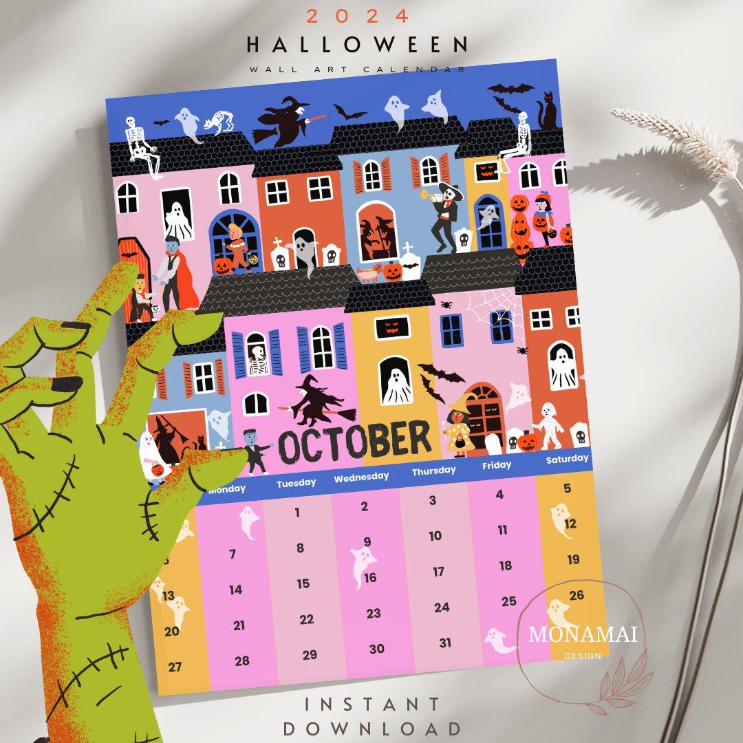 Printable October Calendar, Halloween Advent Calendar Wall Art ...
