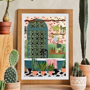 NIGHT BATH Art Print/ Boho Bath illustration/Bohemian Wall Decor/Plant Lovers Wall Art/Birthday Present/Housewarming Gift