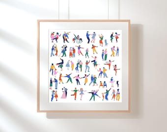 Diversity Dancers Art Print, Fun Pop Art, Dance Moves