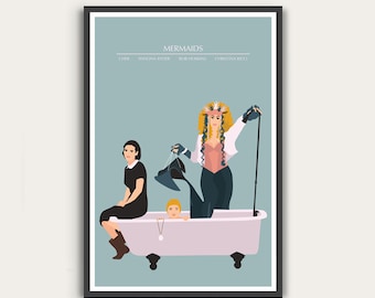 MERMAIDS, Cher, Winona Ryder, classic movie poster, minimalist Movie Print, film poster art.