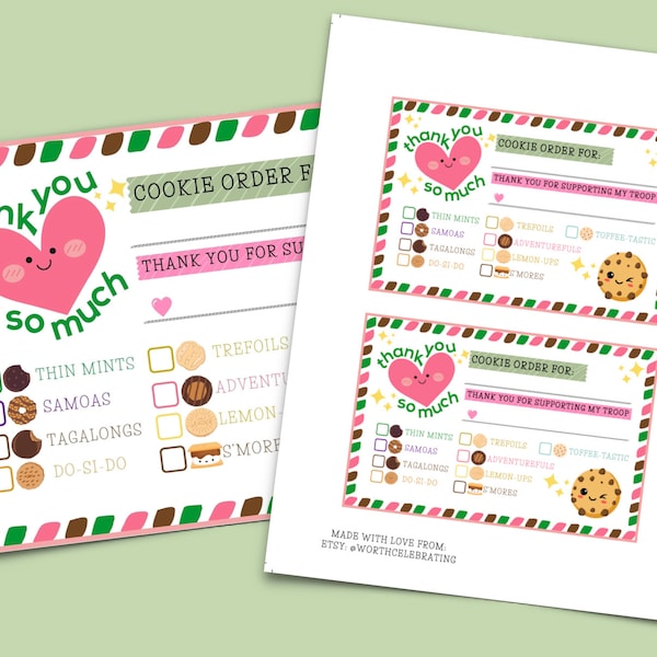 Girl Scout Cookies 2024 Printable Thank You Note 4"X6" | Thank You Card | Little Brownie Bakery | Cookie Tag | Cute Heart Cookie Thank You