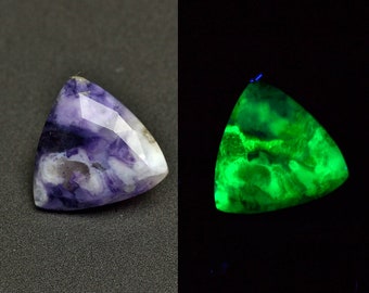 Fluorite Calcite 4.02cts Long Bag Cut 16.50 x 6.90mm Y578 Fluorescent UV Light Loose Gray and Brown Gemstone Rare Gem Stone
