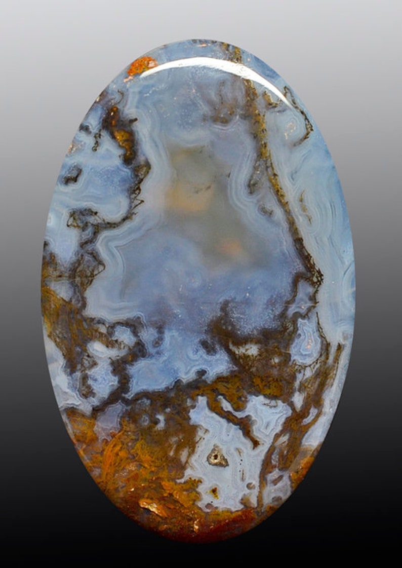 Texas moss agate 62.73 ct oval cabochon 53.1 x 32.9 mm y30395 Gray Blue Loose Gemstone Rare Gem
