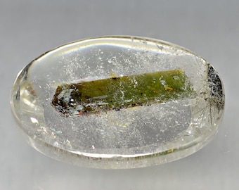 Quartz with Tourmaline 10.08 ct Oval Cabochon 18.60 x 13.20 mm w381 Green and Clear Gemstone Loose Cab Gem Stone