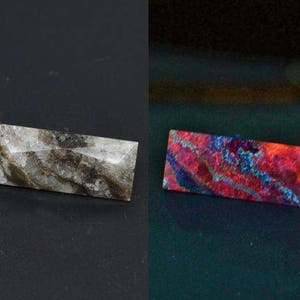 Fluorite Calcite 4.02cts Long Bag Cut 16.50 x 6.90mm Y578 Fluorescent UV Light Loose Gray and Brown Gemstone Rare Gem Stone