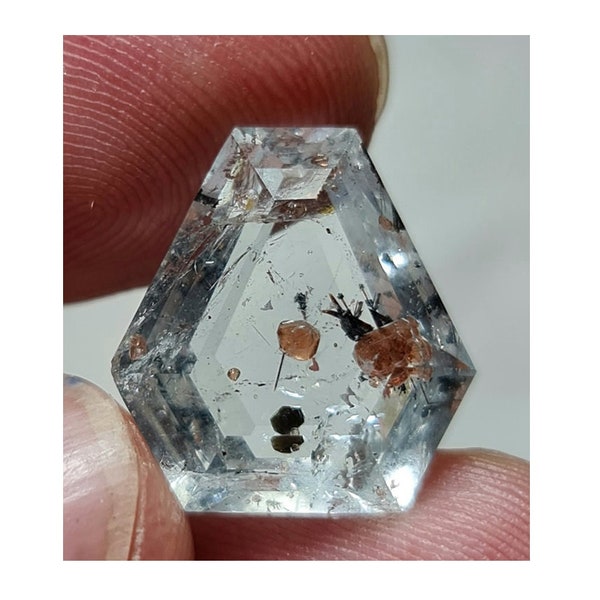 Aquamarine with Hessonite Garnet w Biotite and Columbite Double Sides Apx 15 x 12mm Pakistan y100001 Clear Gemstone Loose Gem Faceted Stone