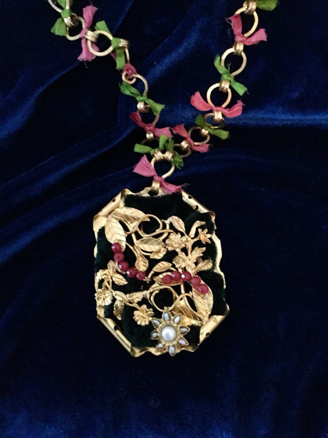 Hand Crafted 24k Gold Plated Brass Pendant With Stones & Etsy