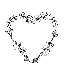 Black Floral Clipart Leafy Wreath Minimalist Wreath Heart Clipart Rustic Heart Outline Heart