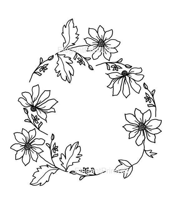 Blumenkranz Clipart, schwarze handgezeichnete Blumen (PNG, SVG)