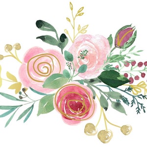 Pink Gold Bouquet Aquarelle Clip Art Roses Pink Blush Or Floral Arrangement Floral