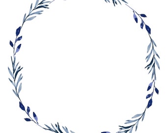 Navy Blue Wreath Watercolor Blue Leafy Frame Navy Blue Leaves