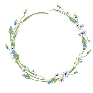 Minimalista Wreath verde blanco azul marco acuarela corona de color verde verde cliparte azul blanco flores clipart