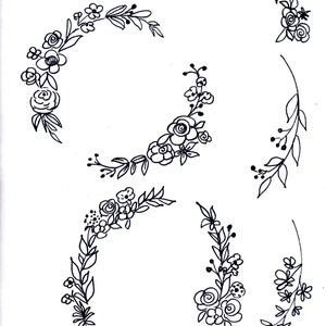 Coroa preta Moldura floral preta Clip art rústico Rosas Folhas e galhos Coroa minimalista