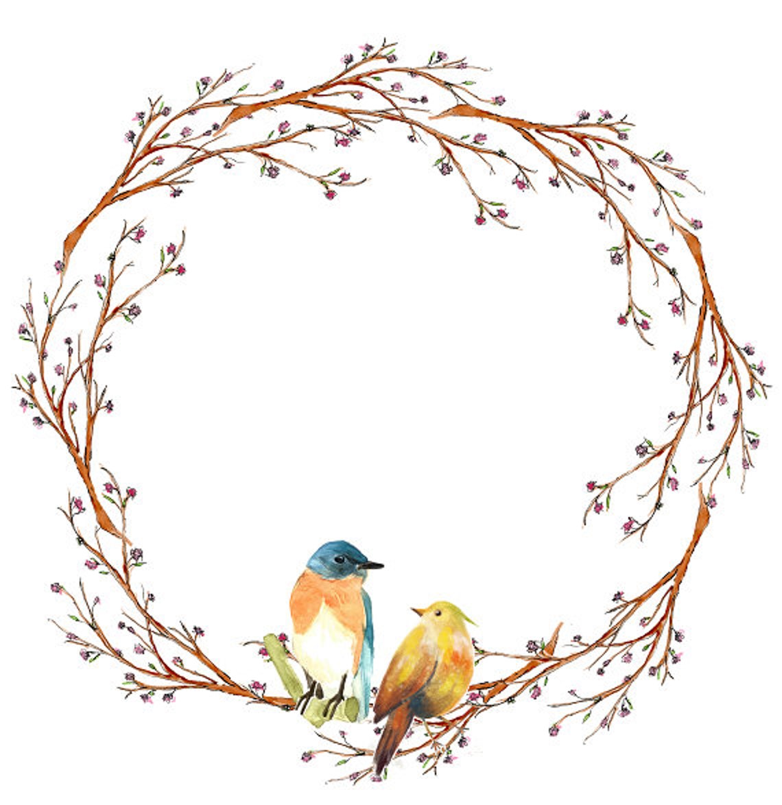 Aime les oiseaux Couronne Aquarelle Aquarelle Clipart image 1