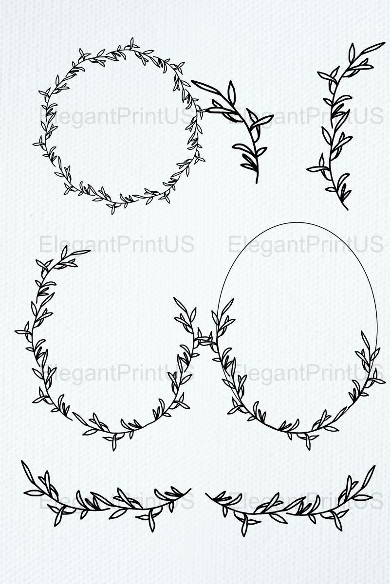 Schwarze Blatter Clipart Minimalistischen Kranz Set Schwarz Etsy