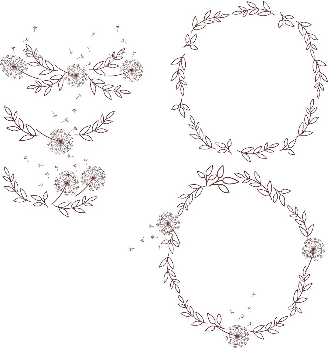 Dandelion Clip Art Brown Floral Frame Floral Wreath Printable Etsy