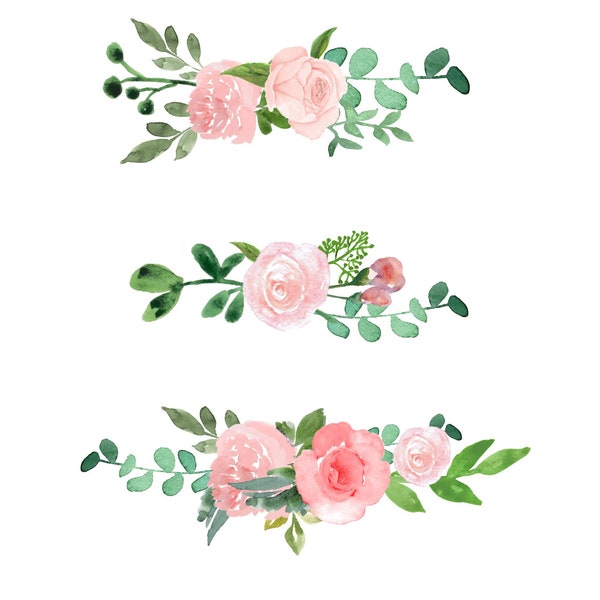 Blush Pink Roses Divider Watercolor Arrangement Roses Greenery Blush Floral Swag