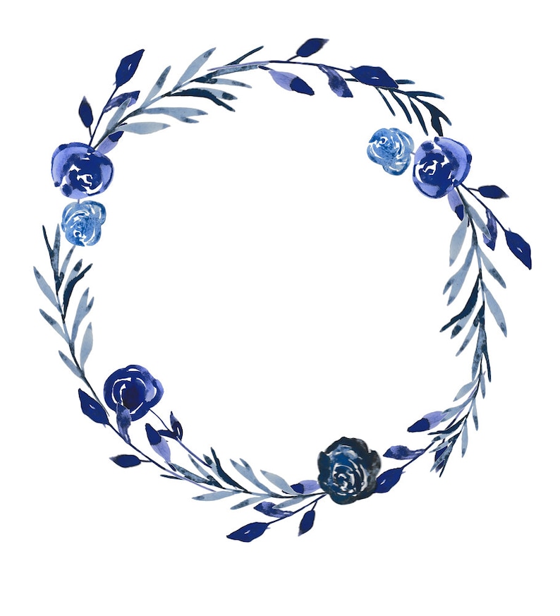Navy Blue Wreath Watercolor Blue Floral Frame Navy Blue Roses Etsy
