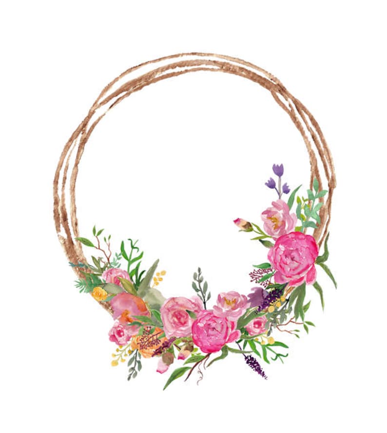 Download Watercolor Wreath Clipart Pink Flowers Wreath with Peonies | Etsy