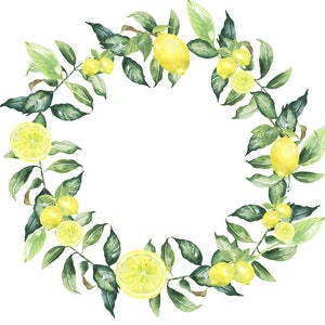 Lemon Clipart Green Leaves Lemon Leaf  Watercolor Wreath Watercolor Lemon