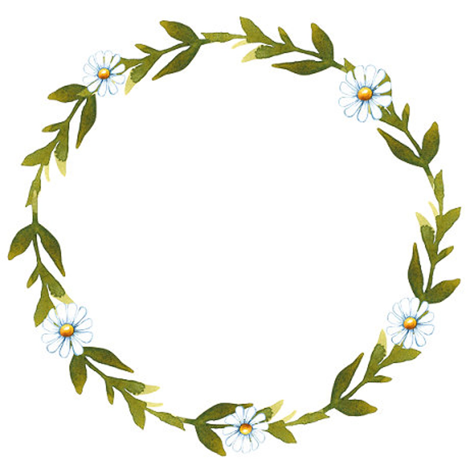 Daisy Wreath Watercolor Wreath Spring Floral Frame White Flowers Daisy Clipart Minimalis Wreath
