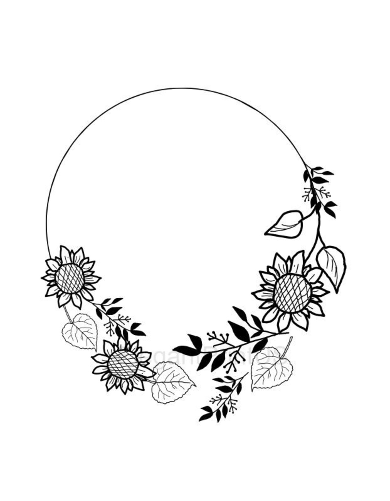 Minimalist Wreath Sunflowers Fall Wreath Line Art Black SVG Etsy