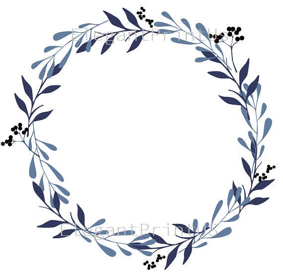 Navy Blue Clipart Wedding Clipart Blue Leaf Minimalist Wreath | Etsy