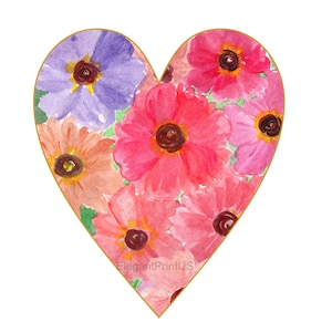 Pink Gold Heart Clip Art Bright Watercolor Heart Mother's Day Floral Heart