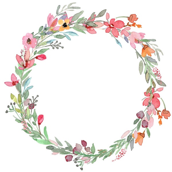 Pink Purple Floral Wreath Watercolor Botanical Wreath Baby Shower Wreath for Girl Baptism