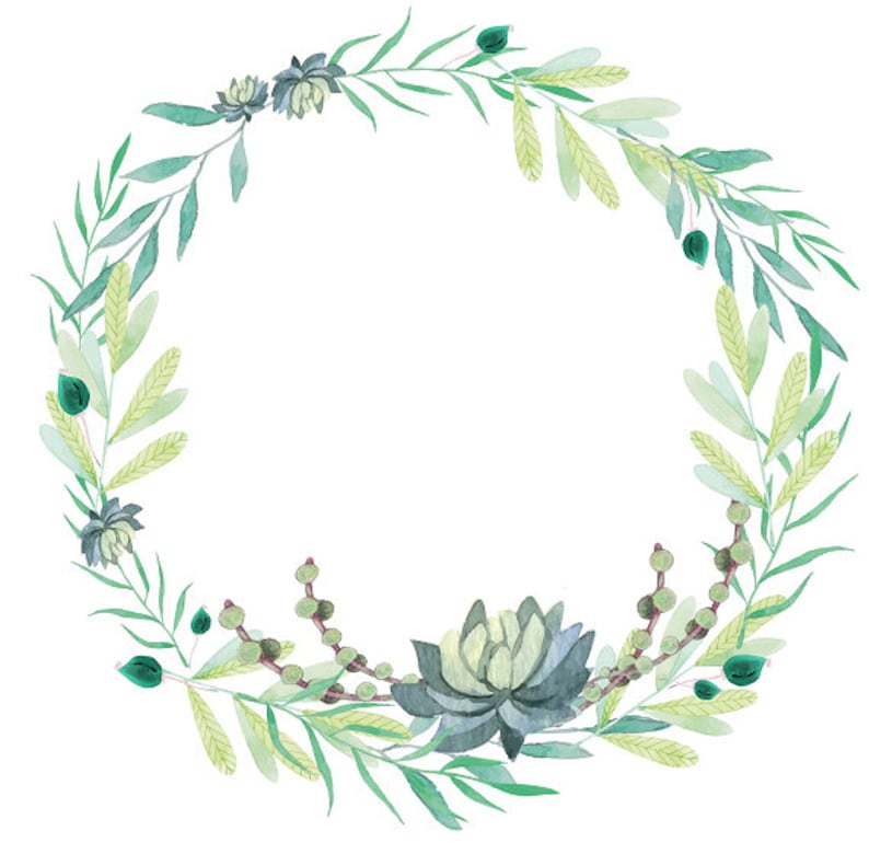 Greenery Clipart Succulents Clipart Watercolor Wreath | Etsy